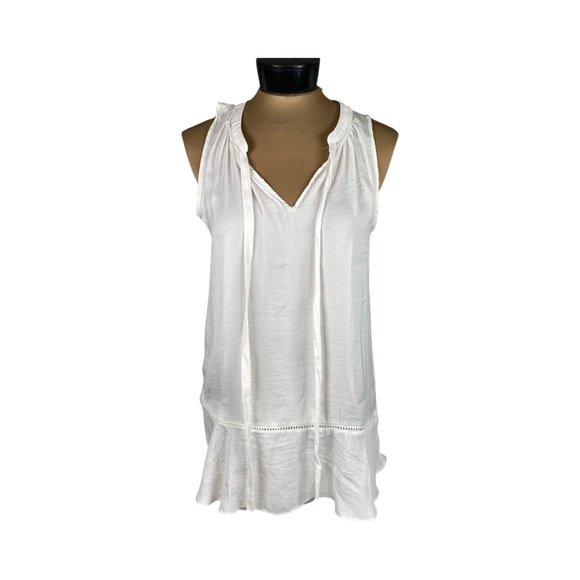 Mossimo Womens Sleeveless V-neck Flutter Hem Tie Neck Top Size S White - Picture 2 of 15